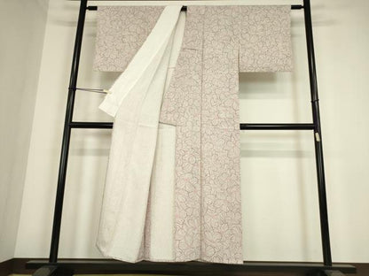 平和屋着物▽伝統工藝蒔糊小紋　単衣　花尽くし　反端付き　正絹　逸品　未使用　DABE4328az
