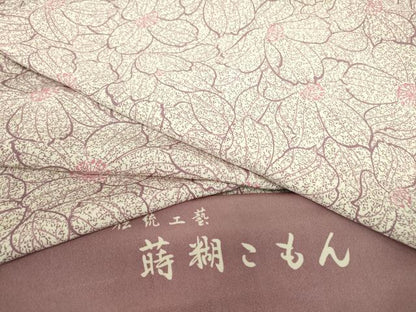 平和屋着物▽伝統工藝蒔糊小紋　単衣　花尽くし　反端付き　正絹　逸品　未使用　DABE4328az