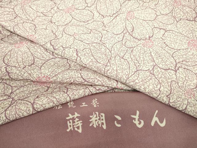 平和屋着物▽伝統工藝蒔糊小紋　単衣　花尽くし　反端付き　正絹　逸品　未使用　DABE4328az