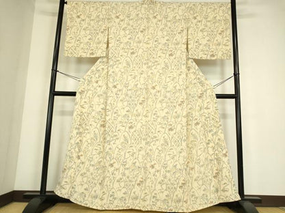 平和屋着物▽上質な小紋　単衣　重ね山花文　正絹　逸品　DABE4334az