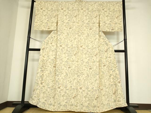 平和屋着物▽上質な小紋　単衣　重ね山花文　正絹　逸品　DABE4334az