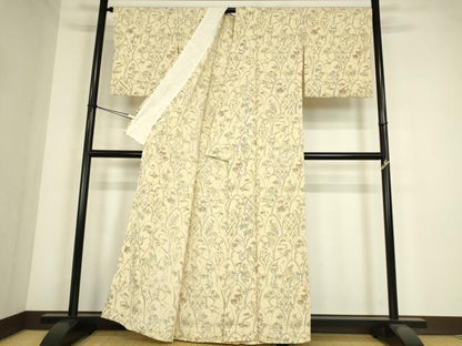 平和屋着物▽上質な小紋　単衣　重ね山花文　正絹　逸品　DABE4334az