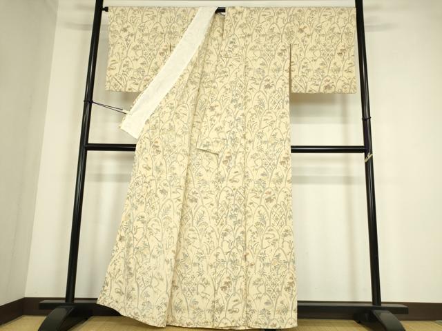 平和屋着物▽上質な小紋　単衣　重ね山花文　正絹　逸品　DABE4334az