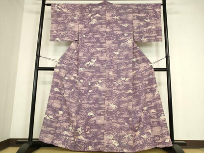 平和屋着物▽上質な小紋　単衣　型染　松竹梅　正絹　逸品　DABE4336az