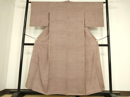 平和屋着物▽上質な小紋　単衣　格子　正絹　逸品　DABE4337az