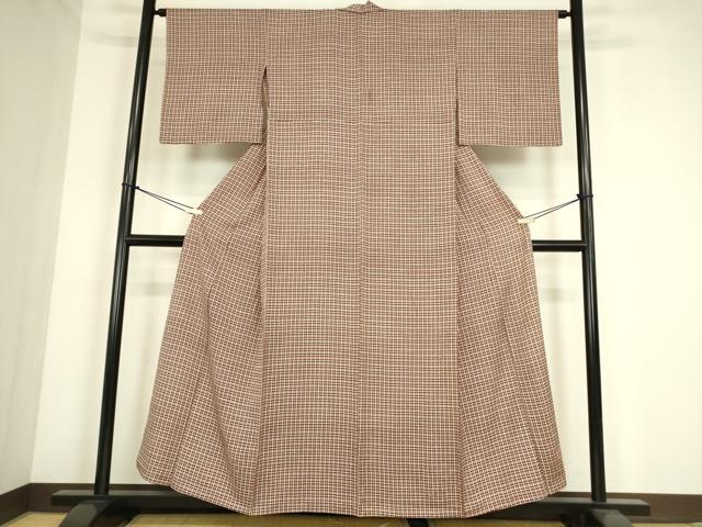 平和屋着物▽上質な小紋　単衣　格子　正絹　逸品　DABE4337az