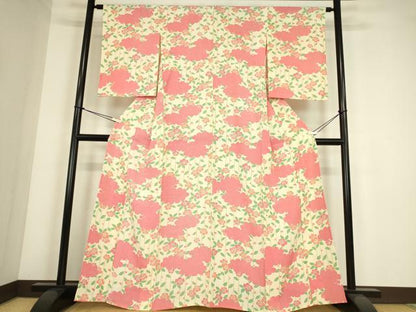 平和屋着物▽上質な小紋　単衣　雲取り枝垂れ桜文　高島屋扱い　正絹　逸品　DABE4338az