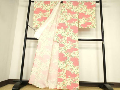 平和屋着物▽上質な小紋　単衣　雲取り枝垂れ桜文　高島屋扱い　正絹　逸品　DABE4338az
