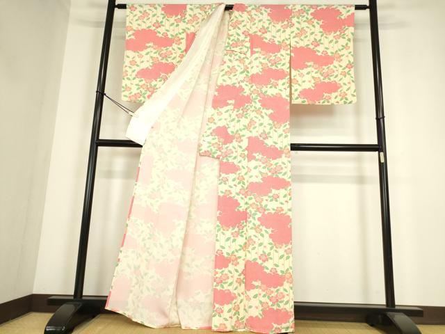 平和屋着物▽上質な小紋　単衣　雲取り枝垂れ桜文　高島屋扱い　正絹　逸品　DABE4338az