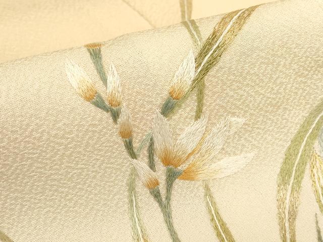平和屋着物▽中国三大刺繍　蘇州刺繍　総刺繍　訪問着　単衣　草花文　暈し染め　金糸　正絹　逸品　DABE4339az