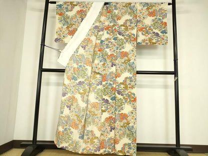 平和屋着物▽上質な小紋　単衣　型染　雪輪吉祥花文　正絹　逸品　DABE4341az