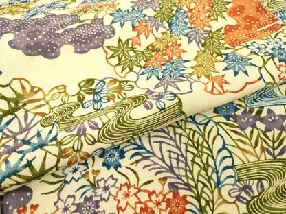 平和屋着物▽上質な小紋　単衣　型染　雪輪吉祥花文　正絹　逸品　DABE4341az