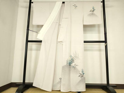 平和屋着物▽訪問着　単衣　樹林風景文　暈し染め　正絹　逸品　DABE4343az