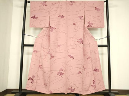 平和屋着物▽上質な小紋　単衣　流水花文　正絹　逸品　DABE4344az