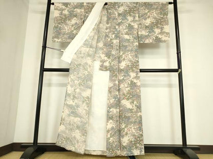 平和屋着物▽上質な小紋　単衣　人物風景文　鬼しぼ縮緬　正絹　逸品DABE4345az
