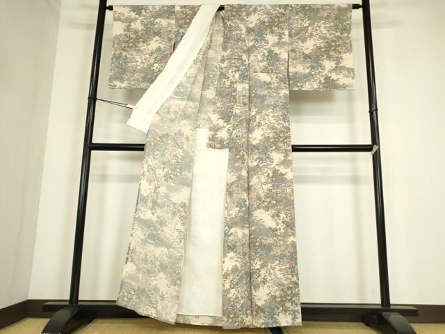 平和屋着物▽上質な小紋　単衣　人物風景文　鬼しぼ縮緬　正絹　逸品DABE4345az