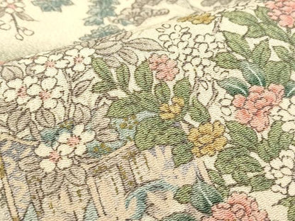 平和屋着物▽上質な小紋　単衣　人物風景文　鬼しぼ縮緬　正絹　逸品DABE4345az