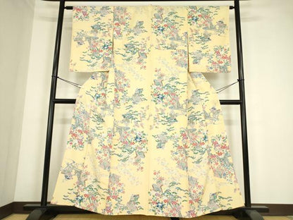 平和屋着物▽上質な小紋　単衣　流水冊子文　正絹　逸品　DABE4349az