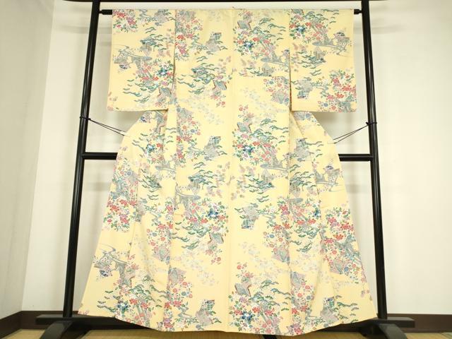 平和屋着物▽上質な小紋　単衣　流水冊子文　正絹　逸品　DABE4349az