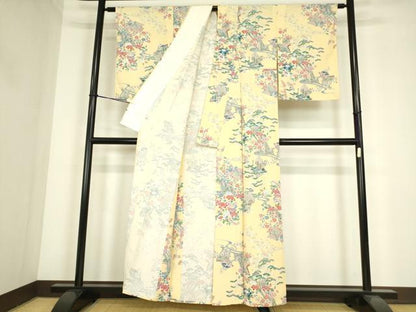 平和屋着物▽上質な小紋　単衣　流水冊子文　正絹　逸品　DABE4349az
