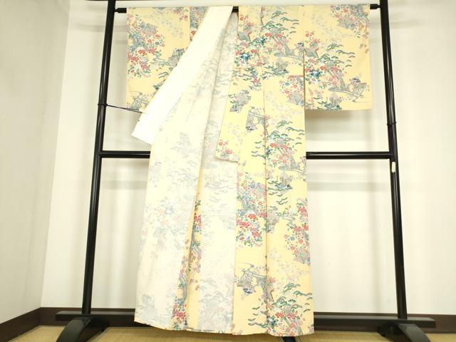 平和屋着物▽上質な小紋　単衣　流水冊子文　正絹　逸品　DABE4349az