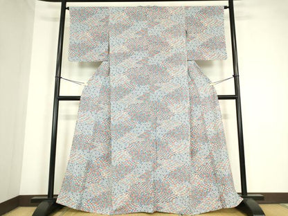 平和屋着物▽上質な小紋　単衣　型染　松竹梅　正絹　逸品　DABE4353az
