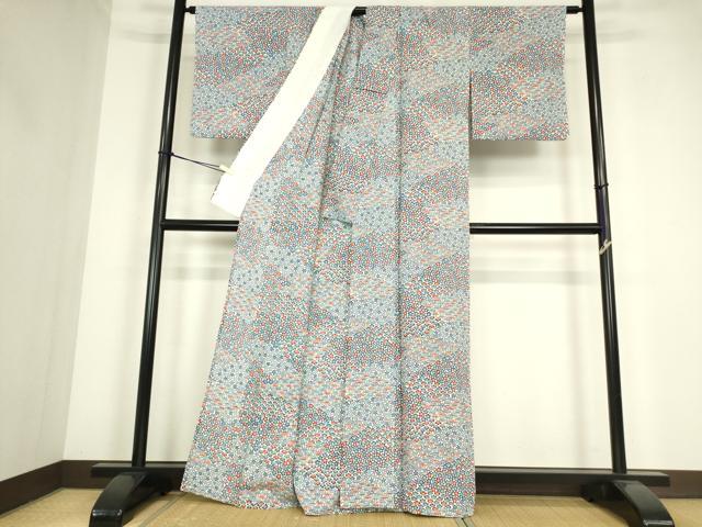 平和屋着物▽上質な小紋　単衣　型染　松竹梅　正絹　逸品　DABE4353az