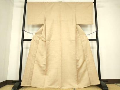 平和屋着物▽上質な色無地　単衣　立波地紋　香色　正絹　逸品　DABE4354az