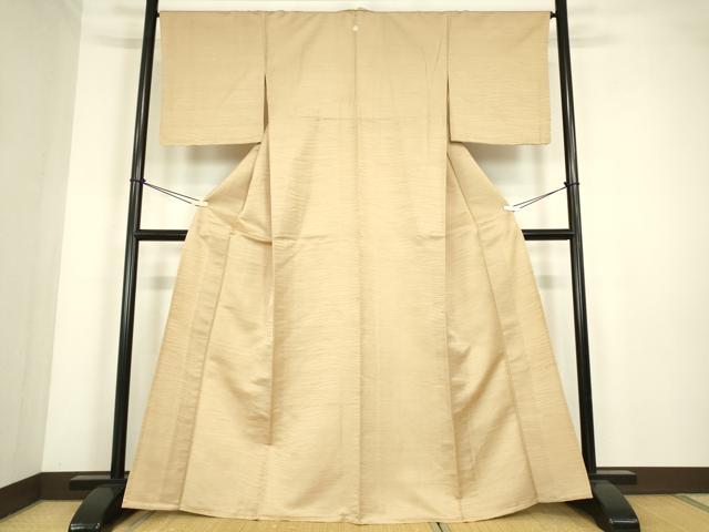 平和屋着物▽上質な色無地　単衣　立波地紋　香色　正絹　逸品　DABE4354az