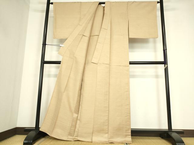 平和屋着物▽上質な色無地　単衣　立波地紋　香色　正絹　逸品　DABE4354az