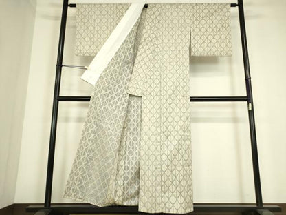 平和屋着物▽上質な紬　単衣　変わり縞　正絹　逸品　DABE4355az