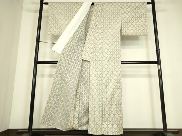平和屋着物▽上質な紬　単衣　変わり縞　正絹　逸品　DABE4355az
