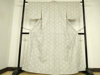 平和屋着物▽上質な紬　単衣　麻の葉文　正絹　逸品　DABE4356az