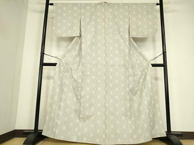 平和屋着物▽上質な紬　単衣　麻の葉文　正絹　逸品　DABE4356az