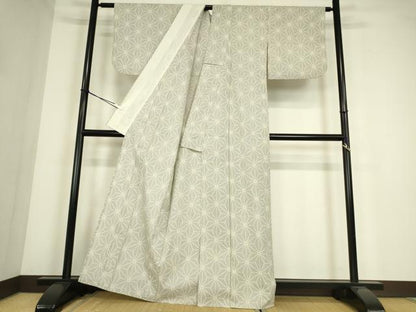 平和屋着物▽上質な紬　単衣　麻の葉文　正絹　逸品　DABE4356az
