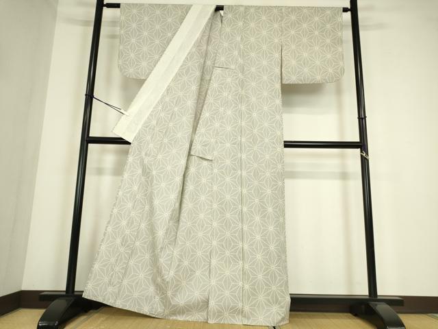 平和屋着物▽上質な紬　単衣　麻の葉文　正絹　逸品　DABE4356az