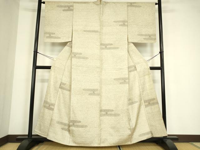 平和屋着物▽上質なお召　単衣　エ霞文　正絹　逸品　DABE4357az