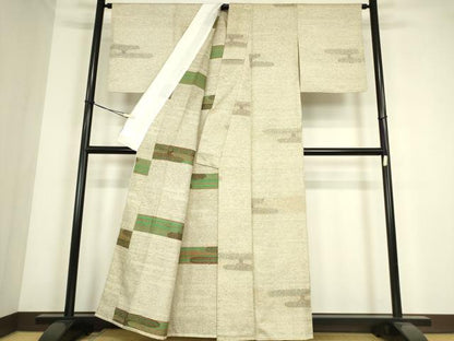 平和屋着物▽上質なお召　単衣　エ霞文　正絹　逸品　DABE4357az