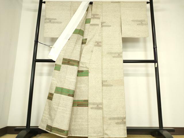 平和屋着物▽上質なお召　単衣　エ霞文　正絹　逸品　DABE4357az