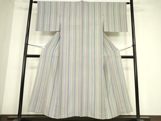 平和屋着物▽上質な小紋　単衣　縞　正絹　逸品　DABE4364az