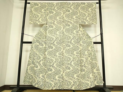 平和屋着物▽上質な小紋　単衣　草花文　正絹　逸品　DABE4366az