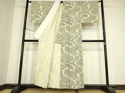 平和屋着物▽上質な小紋　単衣　草花文　正絹　逸品　DABE4366az