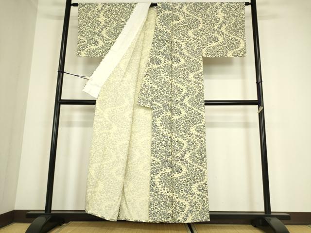 平和屋着物▽上質な小紋　単衣　草花文　正絹　逸品　DABE4366az