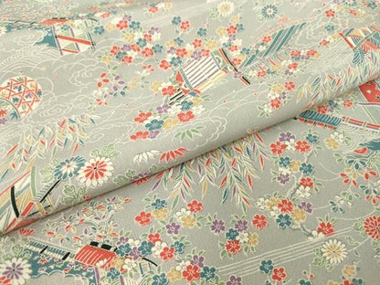 平和屋着物▽上質な小紋　単衣　渡り橋花文　正絹　逸品　DABE4371az