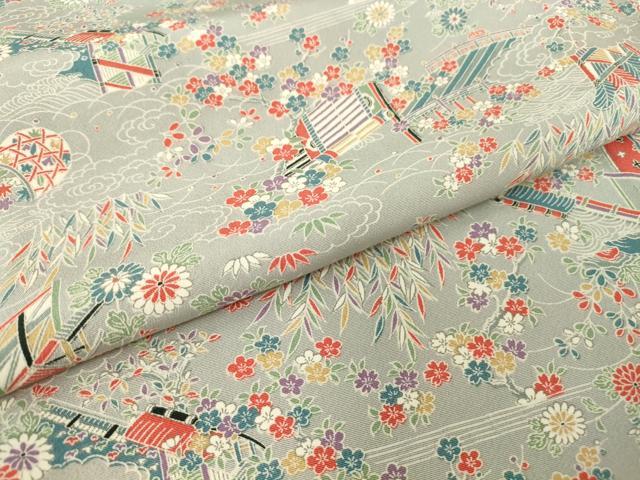 平和屋着物▽上質な小紋　単衣　渡り橋花文　正絹　逸品　DABE4371az