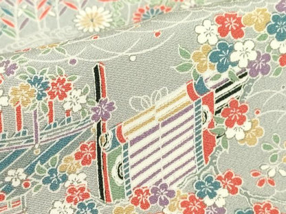 平和屋着物▽上質な小紋　単衣　渡り橋花文　正絹　逸品　DABE4371az