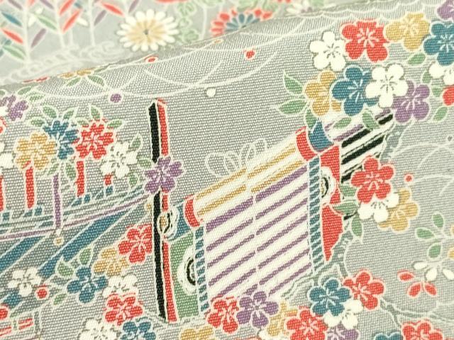 平和屋着物▽上質な小紋　単衣　渡り橋花文　正絹　逸品　DABE4371az