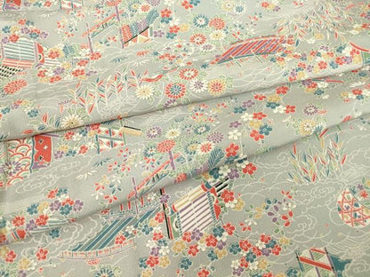 平和屋着物▽上質な小紋　単衣　渡り橋花文　正絹　逸品　DABE4371az
