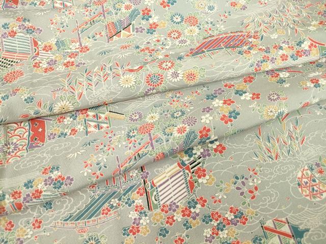 平和屋着物▽上質な小紋　単衣　渡り橋花文　正絹　逸品　DABE4371az