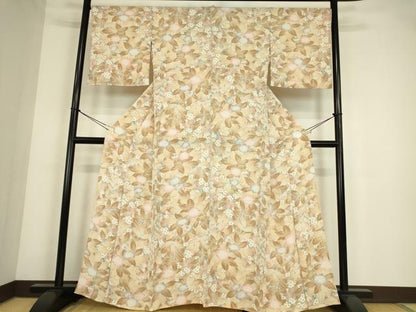 平和屋着物▽上質な小紋　単衣　作家物　花尽くし　鬼しぼ縮緬　正絹　逸品　DABE4372az